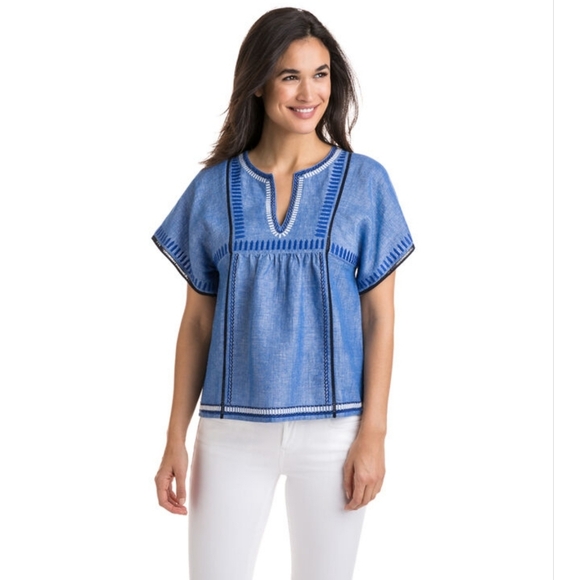 Vineyard Vines NWOT Linen Blend Embroidered Top Boho - Picture 12 of 12